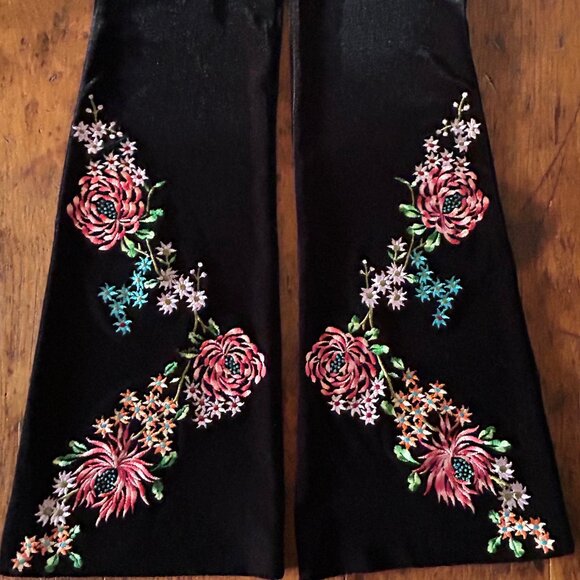 Vintage Betsey Johnson New York Black Velvet Embroidered Pants - Picture 2 of 6